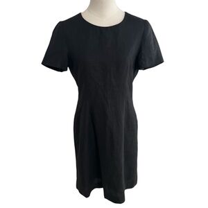 Classic 100% Linen Dress Black Short Sleeve Wardrobe Staple Size‎ 4 Lined Work